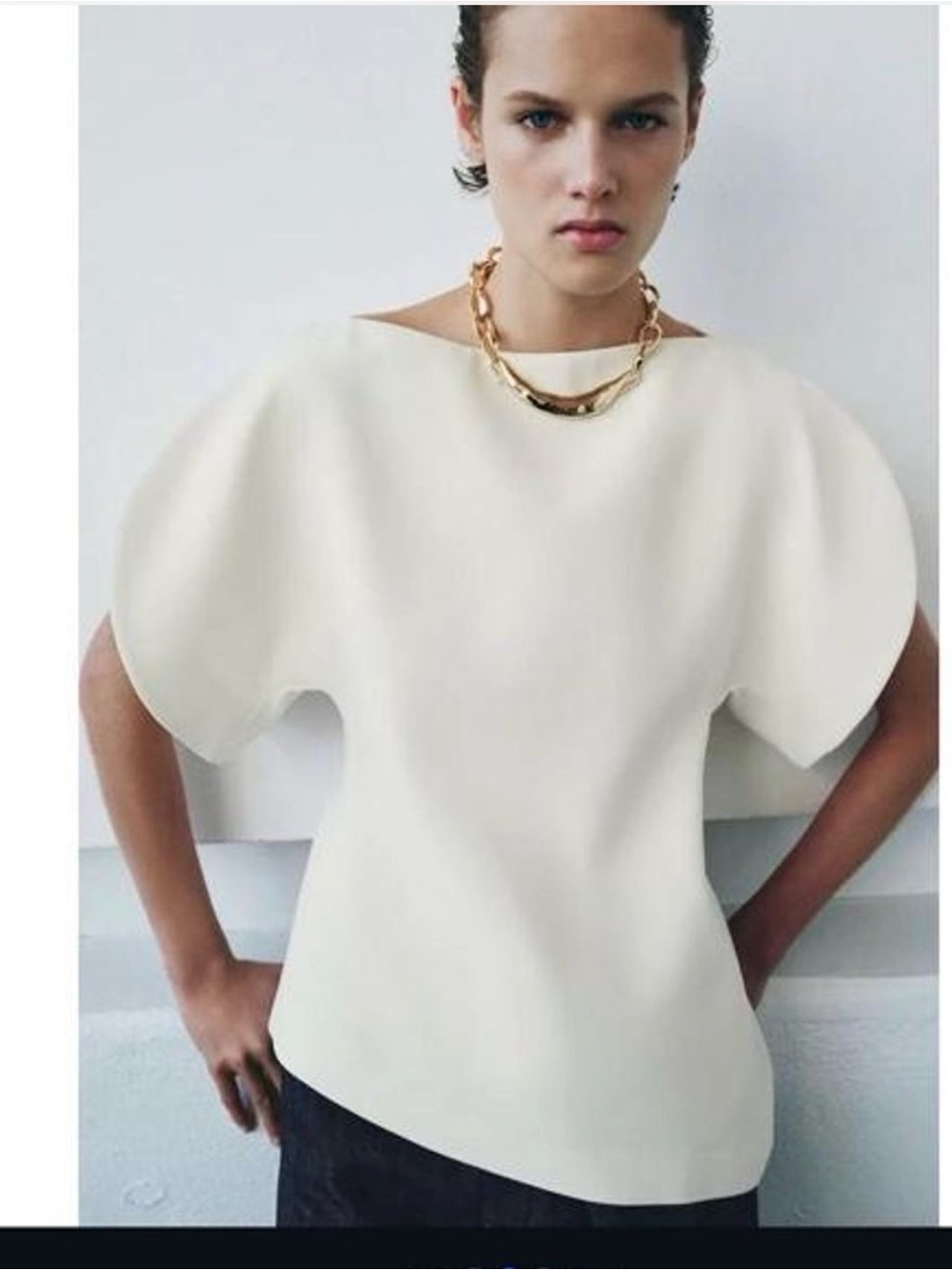 Zara Cream Sculptural Sleeve Tunic Top